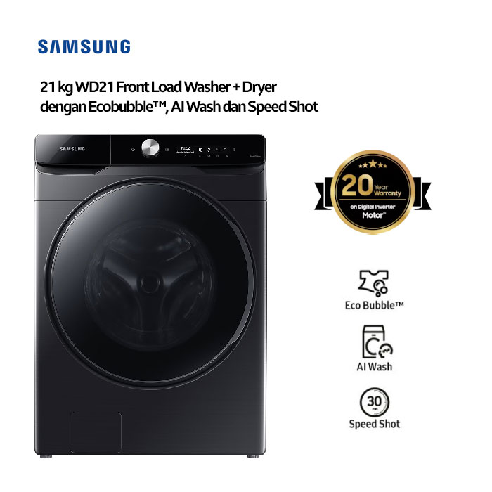 Samsung Mesin Cuci Front Loading AI Wash Speed Shoot WD21 21 KG - WD21T6500GV